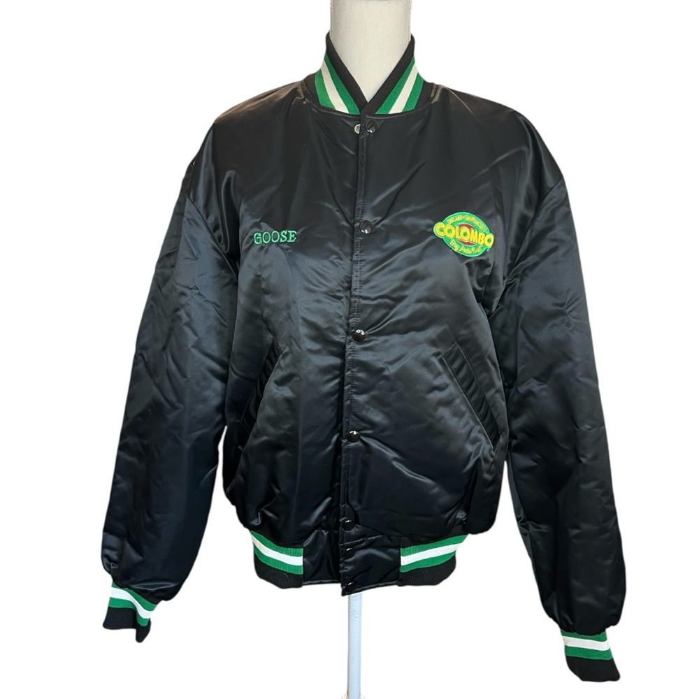 Vintage black satin Bomber Jacket street wear casual everyday snap front
